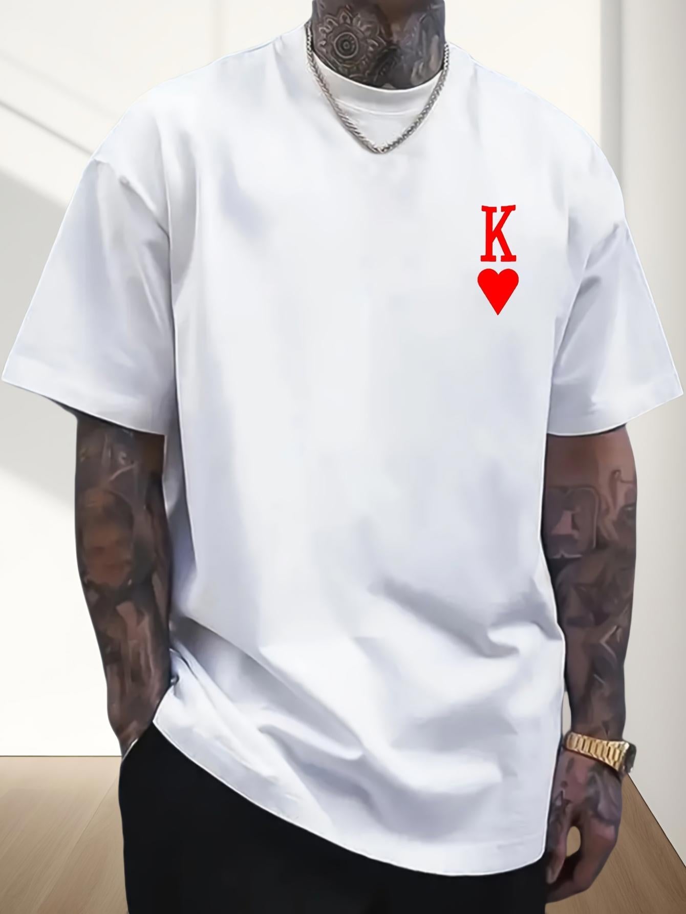 Men's Graphic T-Shirt Bold Red King Symbol With Heart Pattern Card
