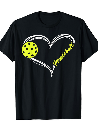 Men's Graphic T-Shirt Pickleball Yellow Ball With Artistic Heart Design