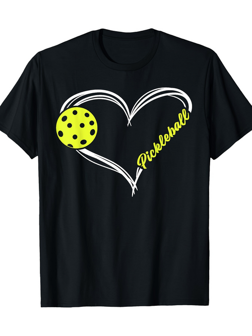 Men's Graphic T-Shirt Pickleball Yellow Ball With Artistic Heart Design