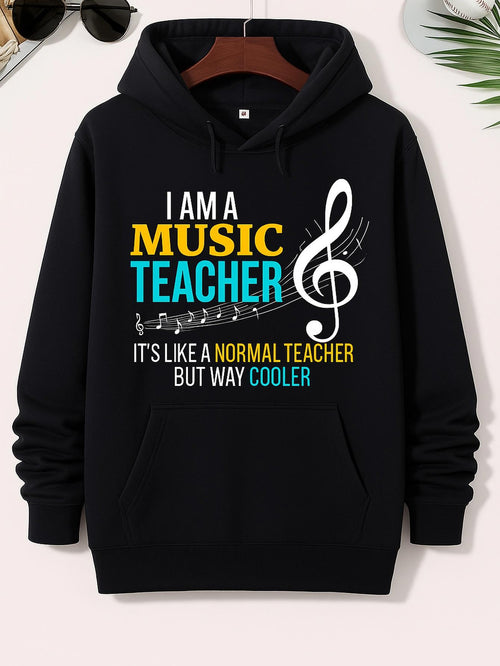 Men's Graphic Hoodie I Am A Music Teacher With Notes Treble Clef And Colorful Typography Hoodie