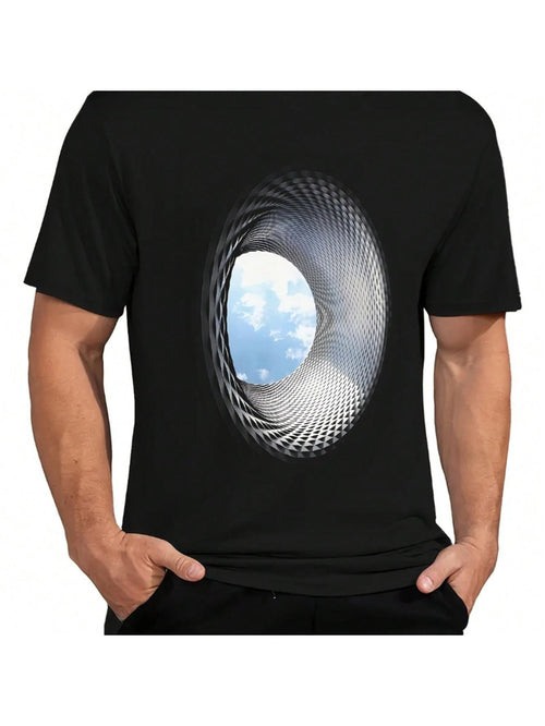Men's Graphic T-Shirt Sky Reflected In Abstract Swirling Tunnel With Sunlit Clouds