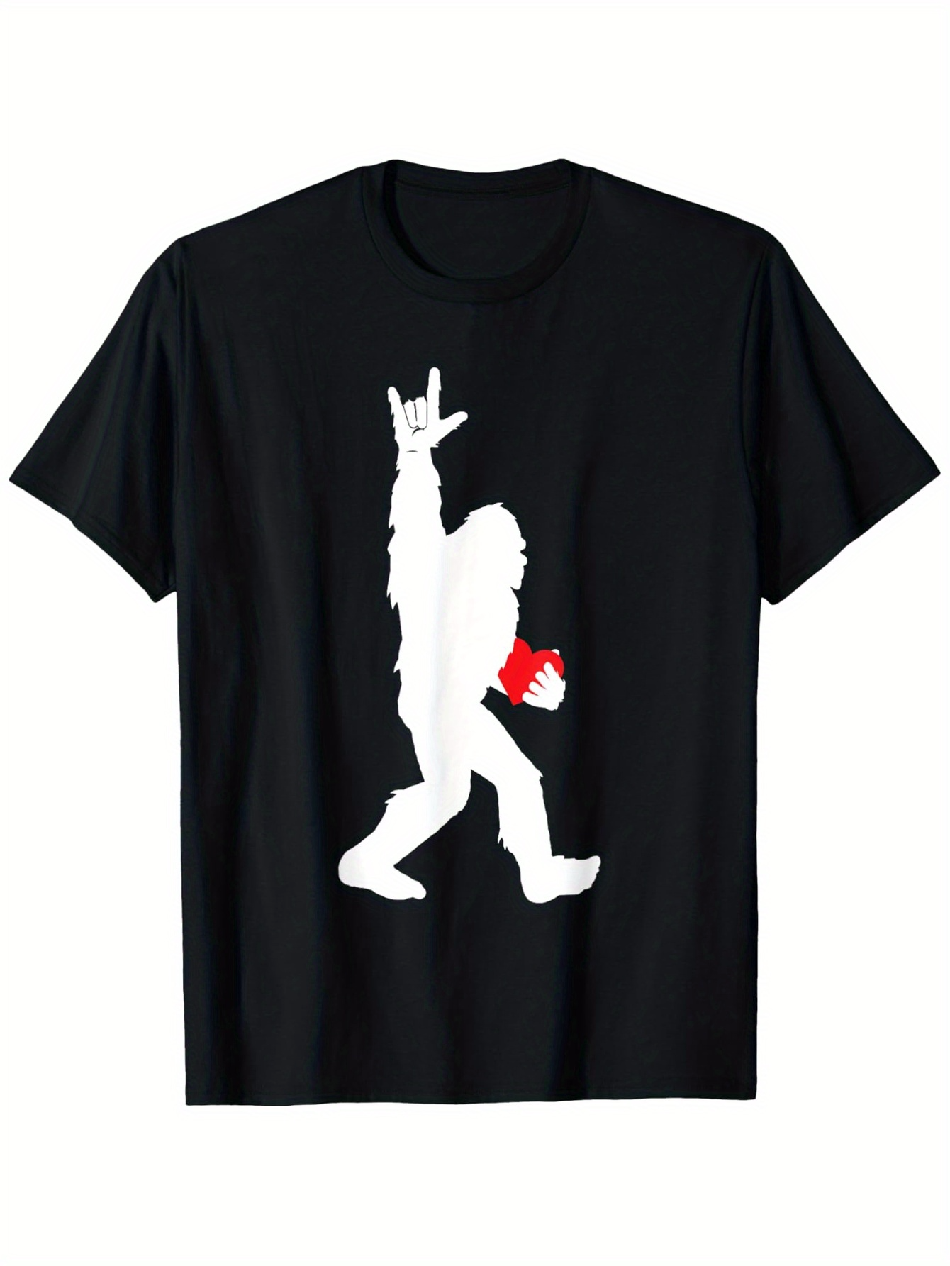 Men's Graphic T-Shirt Rock Gesture With White Silhouette Holding Red Cup Bigfoot
