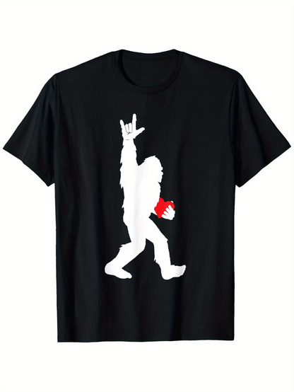 Men's Graphic T-Shirt Rock Gesture With White Silhouette Holding Red Cup Bigfoot