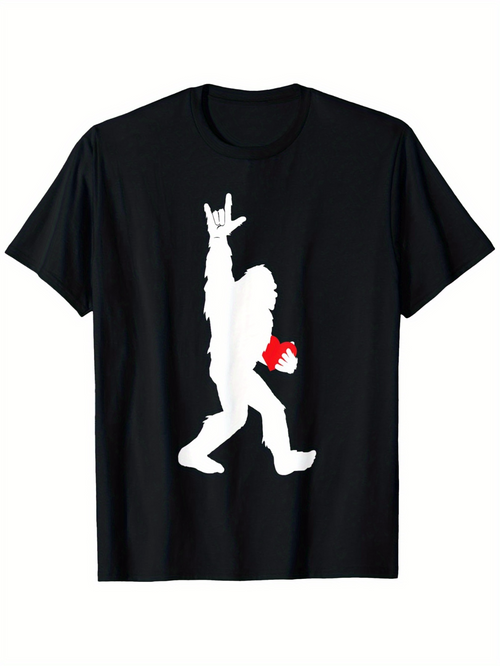 Men's Graphic T-Shirt Rock Gesture With White Silhouette Holding Red Cup Bigfoot