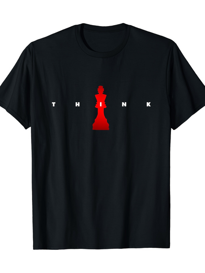 Men's Graphic T-Shirt Think Red Chess Queen Amid Minimalist Black Background
