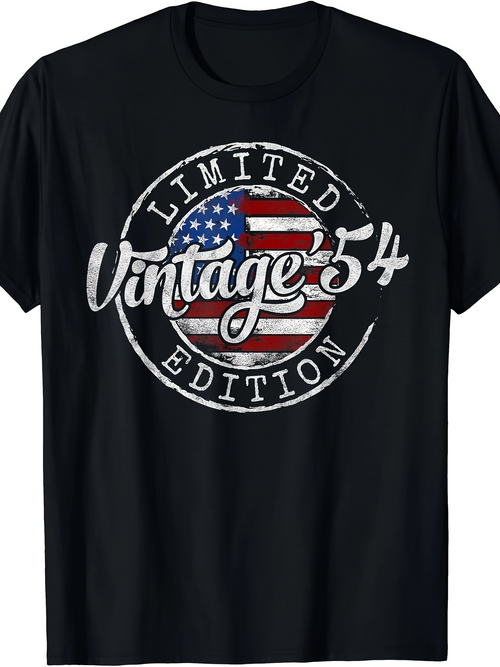 Men's Graphic T-Shirt Vintage 54 Limited Edition With Retro Distressed American Flag Circle