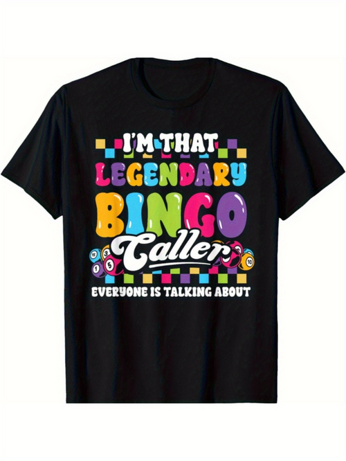 Men's Graphic T-Shirt Im That Legendary Bingo Caller With Rainbow Letters And Colorful Confetti Elements Bingo Caller