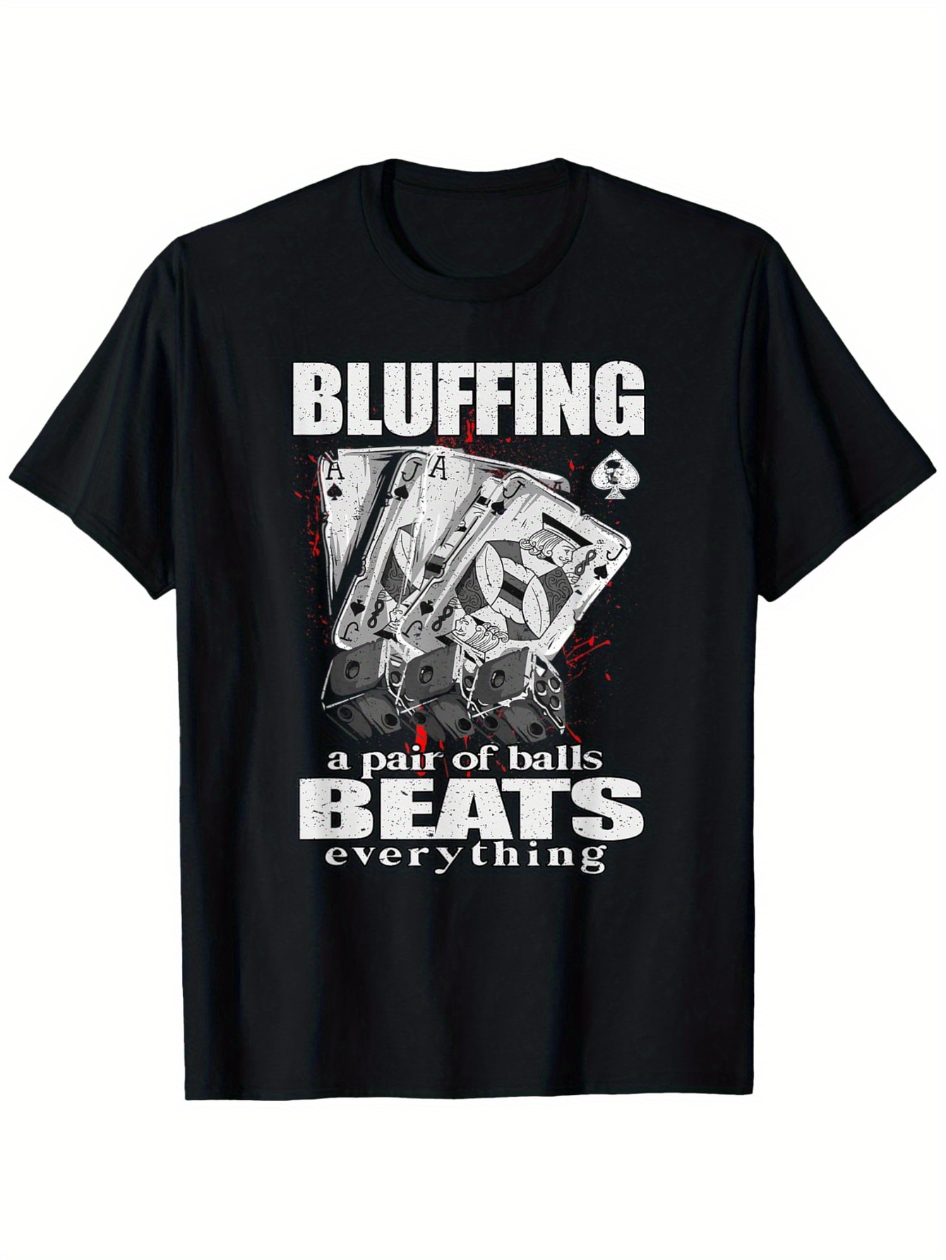 Men's Graphic T-Shirt Bluffing Poker Cards With Red Accents And Classic Black T Shirt
