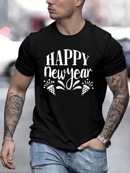 Men's Graphic T-Shirt Happy New Year Celebratory Confetti Streams Under Festive Party Sparkles T Shirt