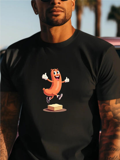 Men's Graphic T-Shirt Happy Dancing Sausage With Butter Block Under Sunshine Sausage