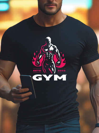 Men's Graphic T-Shirt Unleashed Power Muscular Silhouette Surrounded By Fiery Red Flames Gym