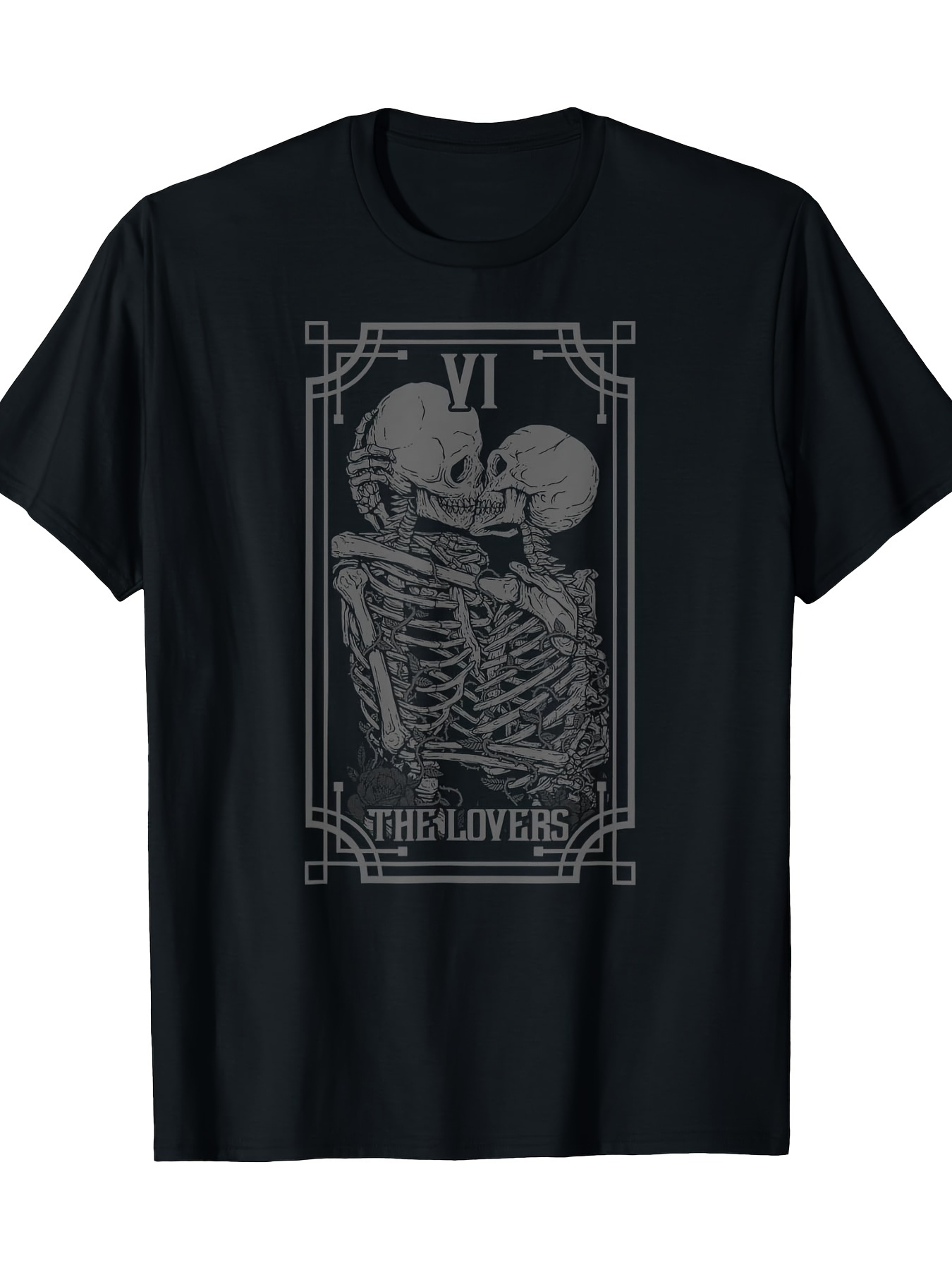 Men's Graphic T-Shirt VI The Lovers Enigmatic Skeletons In Embrace Surrounded By Intricate Lines