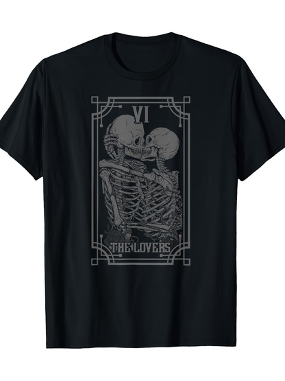 Men's Graphic T-Shirt VI The Lovers Enigmatic Skeletons In Embrace Surrounded By Intricate Lines