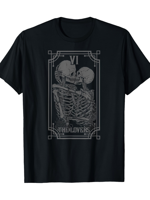 Men's Graphic T-Shirt VI The Lovers Enigmatic Skeletons In Embrace Surrounded By Intricate Lines