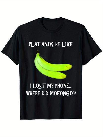 Men's Graphic T-Shirt Platano Joke With Bright Bananas On Black Shirt