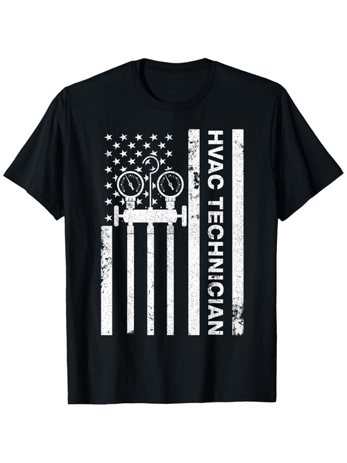 Men's Graphic T-Shirt Distressed American Flag Design With Gauges For HVAC Technician