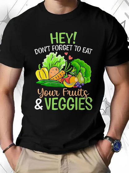 Men's Graphic T-Shirt Hey Dont Forget To Eat Fresh Leafy Greens With Colorful Vegetables