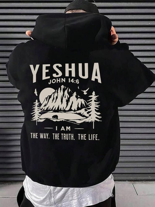 Men's Graphic Hoodie Yeshua John Nature Scene Surrounded By Trees And Glowing Sunrise Mountain