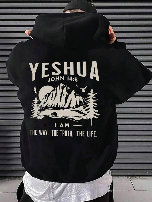 Men's Graphic Hoodie Yeshua John Nature Scene Surrounded By Trees And Glowing Sunrise Mountain