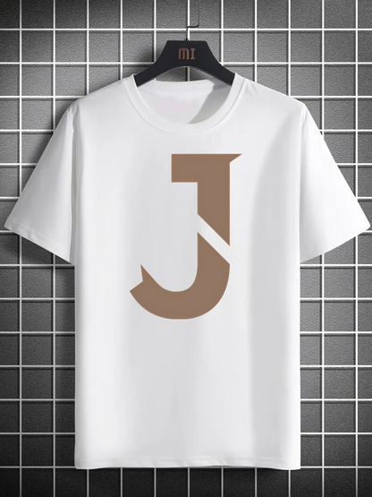 Men's Graphic T-Shirt Minimalist Coffee Color Block Letter J Design