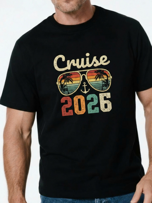 Men's Graphic T-Shirt Cruise 2026 Vibrant Tropical Sunset Reflected In Sunglasses Design
