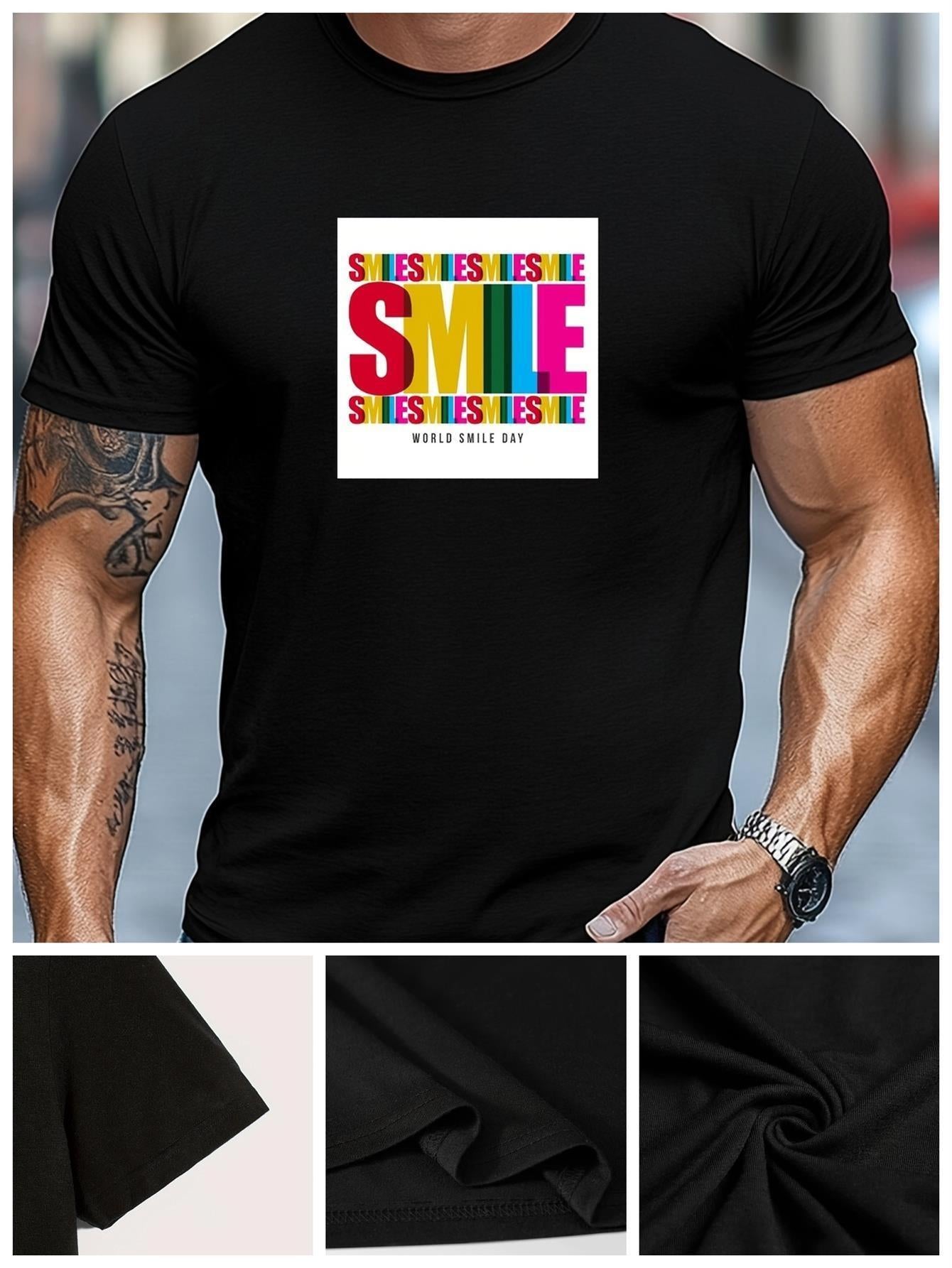 Men's Graphic T-Shirt Smile Vibrant Multicolor Letters Set In Modern Bold Square Design Smile