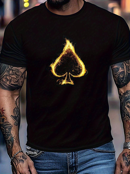 Men's Graphic T-Shirt Fiery Flames Shimmering In The Night Glowing Spade Symbol