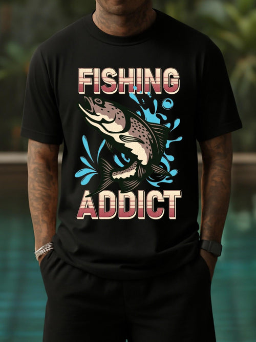 Men's Graphic T-Shirt Fishing Addict Splashing Water With Jumping Fish In Motion