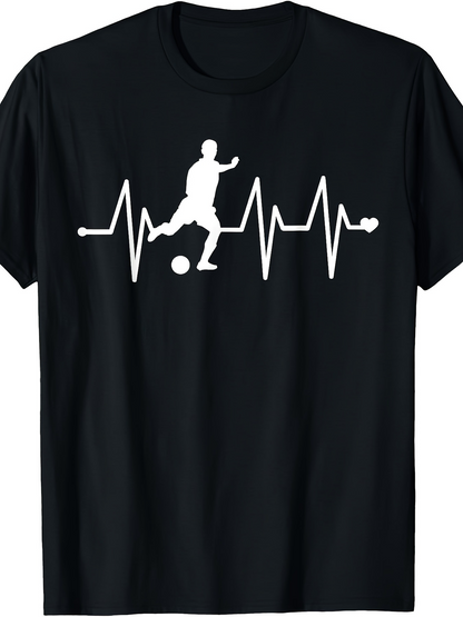 Men's Graphic T-Shirt Heartbeat Line With Kicking Soccer Player Ball And Pulse
