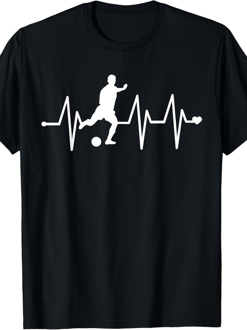 Men's Graphic T-Shirt Heartbeat Line With Kicking Soccer Player Ball And Pulse