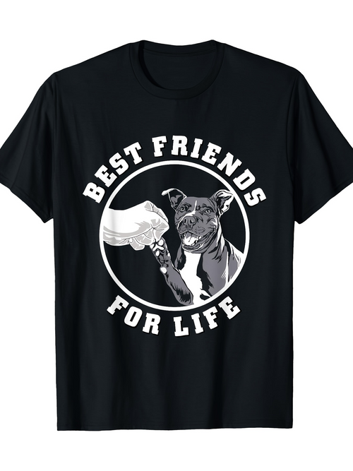 Men's Graphic T-Shirt Best Friends For Life Hand Fist Bumping Joyful Playful Dog