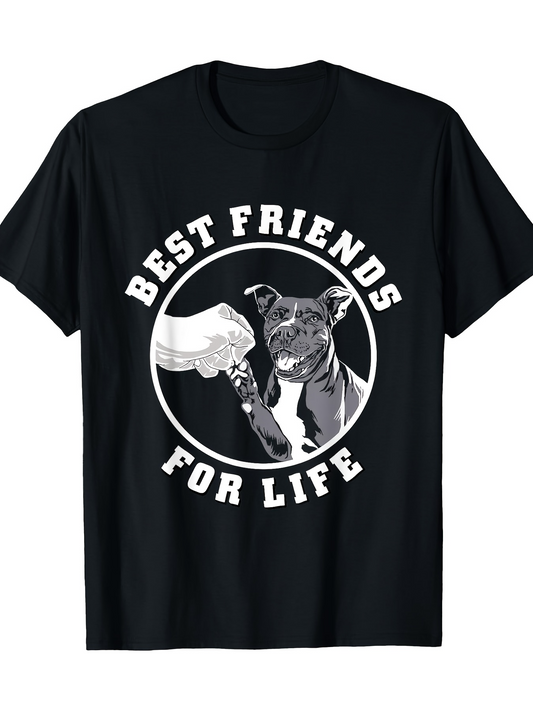 Men's Graphic T-Shirt Best Friends For Life Hand Fist Bumping Joyful Playful Dog
