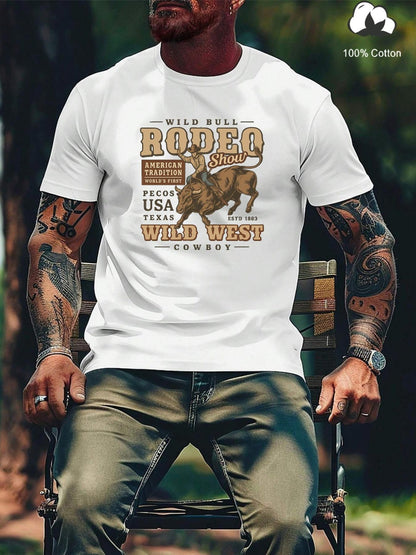 Men's Graphic T-Shirt Wild Bull Rodeo Cowboy Adventure With Retro Browns And Western Letters Bull