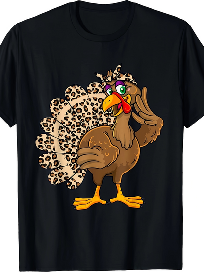 Men's Graphic T-Shirt Quirky Cartoon Leopard Print Tail Turkey