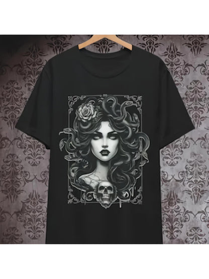 Men's Graphic T-Shirt Intricate Rose Vines With Skulls Surrounding Portrait Woman