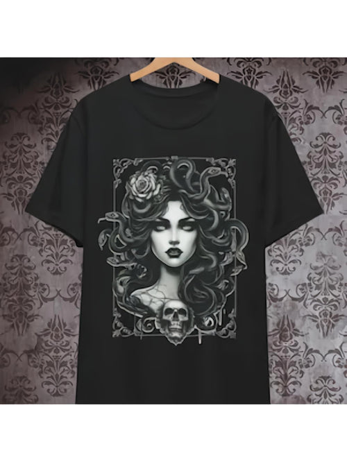Men's Graphic T-Shirt Intricate Rose Vines With Skulls Surrounding Portrait Woman