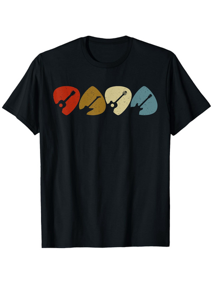 Men's Graphic T-Shirt Retro Colorful Silhouettes With Musical Instrument Abstract Guitar Pick