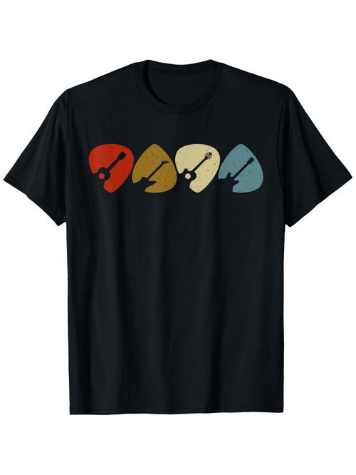Men's Graphic T-Shirt Retro Colorful Silhouettes With Musical Instrument Abstract Guitar Pick