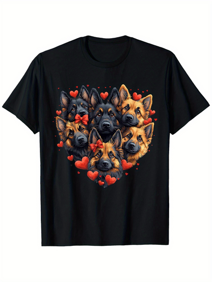 Men's Graphic T-Shirt Adorable German Shepherd Faces Clustered With Floating Red Hearts Dog