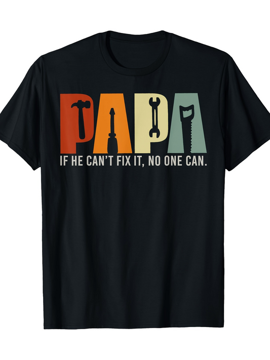 Men's Graphic T-Shirt Papa Bold Letters With Tools Among Vintage Color Blocks