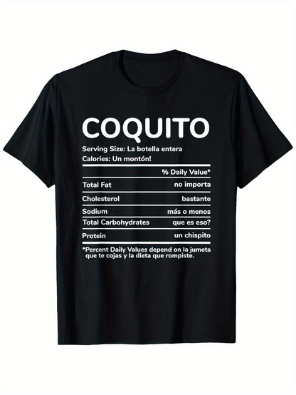 Men's Graphic T-Shirt Coquito Bold Typography With Playful Nutritional Facts Table Design