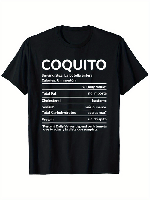 Men's Graphic T-Shirt Coquito Bold Typography With Playful Nutritional Facts Table Design