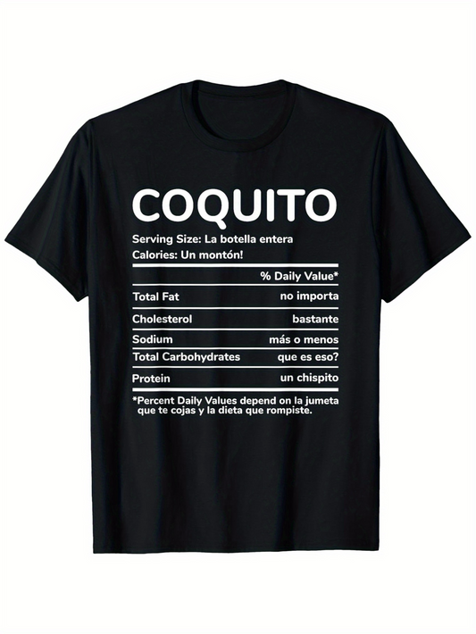 Men's Graphic T-Shirt Coquito Bold Typography With Playful Nutritional Facts Table Design