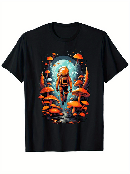 Men's Graphic T-Shirt Luminous Orange Mushrooms Among Deep Forest Astronaut