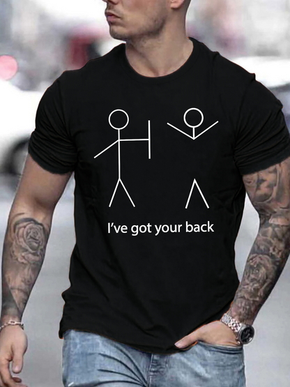Men's Graphic T-Shirt Ive Got Your Back Humorous Stick Figures With Minimalist White Line Art Shirt