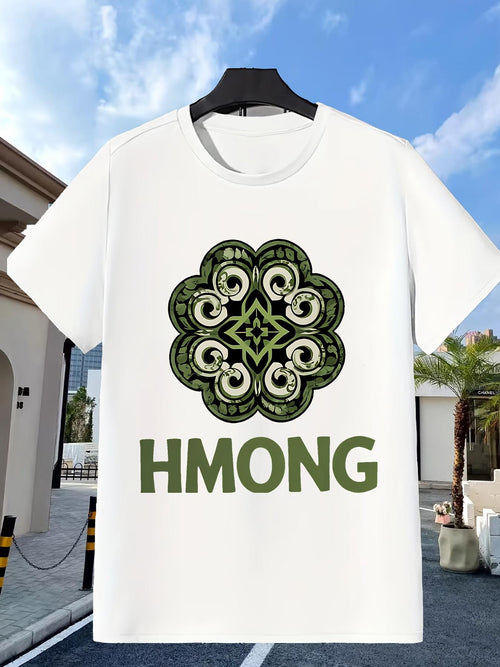 Men's Graphic T-Shirt Hmong Traditional Floral Medallion With Ornate Green Patterns Centerpiece