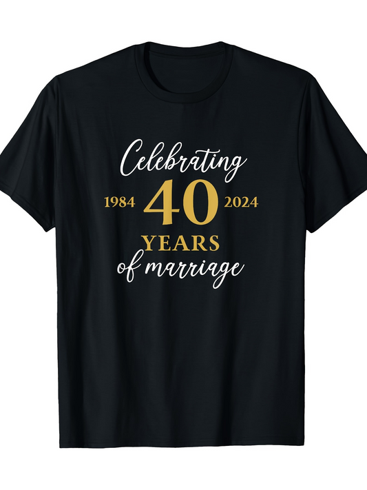 Men's Graphic T-Shirt Celebrating Forty Years Of Marriage With Gold Lettering Highlight
