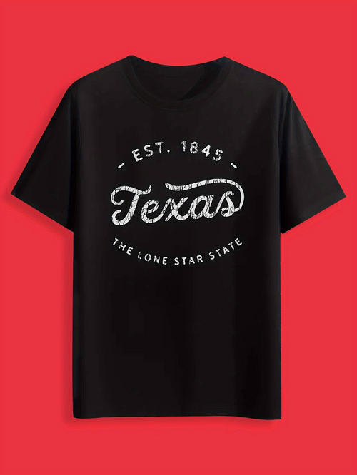 Men's Graphic T-Shirt Est 1845 The Lone Star State Curved Script Design Texas