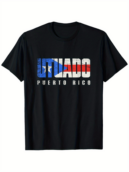 Men's Graphic T-Shirt Latinado Bold Flag Colored Letters With Distressed Style Puerto Rico