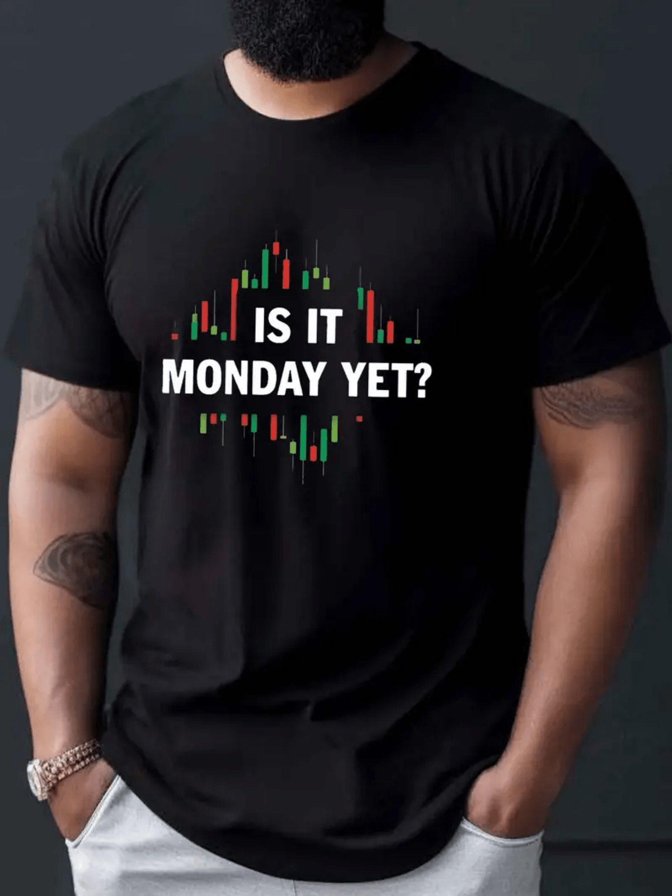 Men's Graphic T-Shirt Is It Monday Yet Colorful Candlestick Chart Pattern T Shirt
